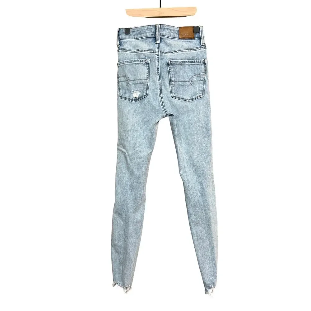 American Eagle Highest Rise Jegging Next Level Stretch Distress Raw Hem Size 00